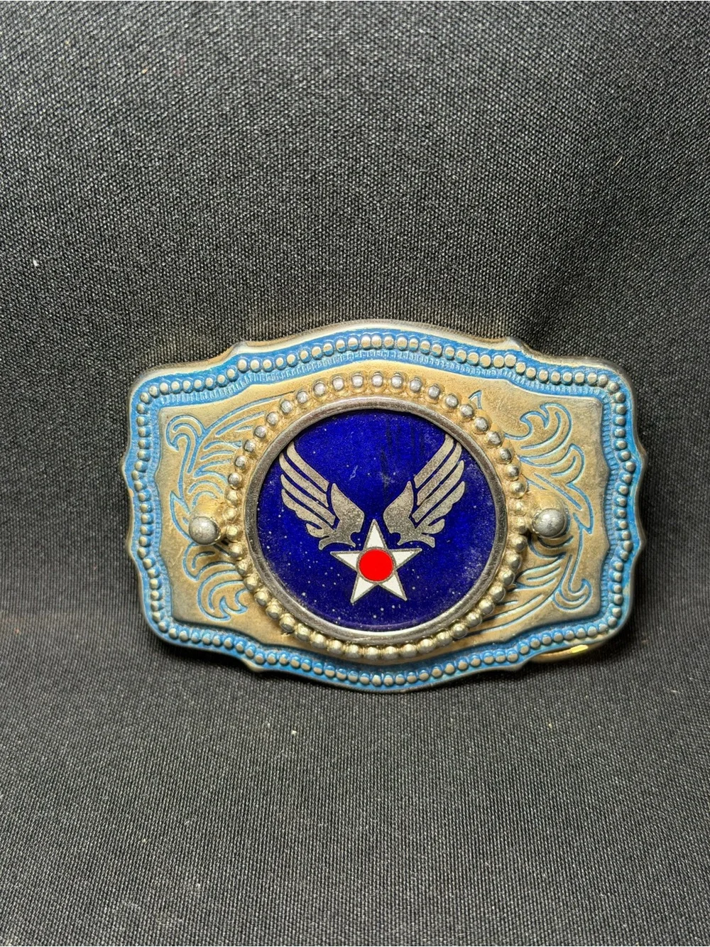 Vintage United States Air Force Western Belt Buckle USAF Enamel Made in USA